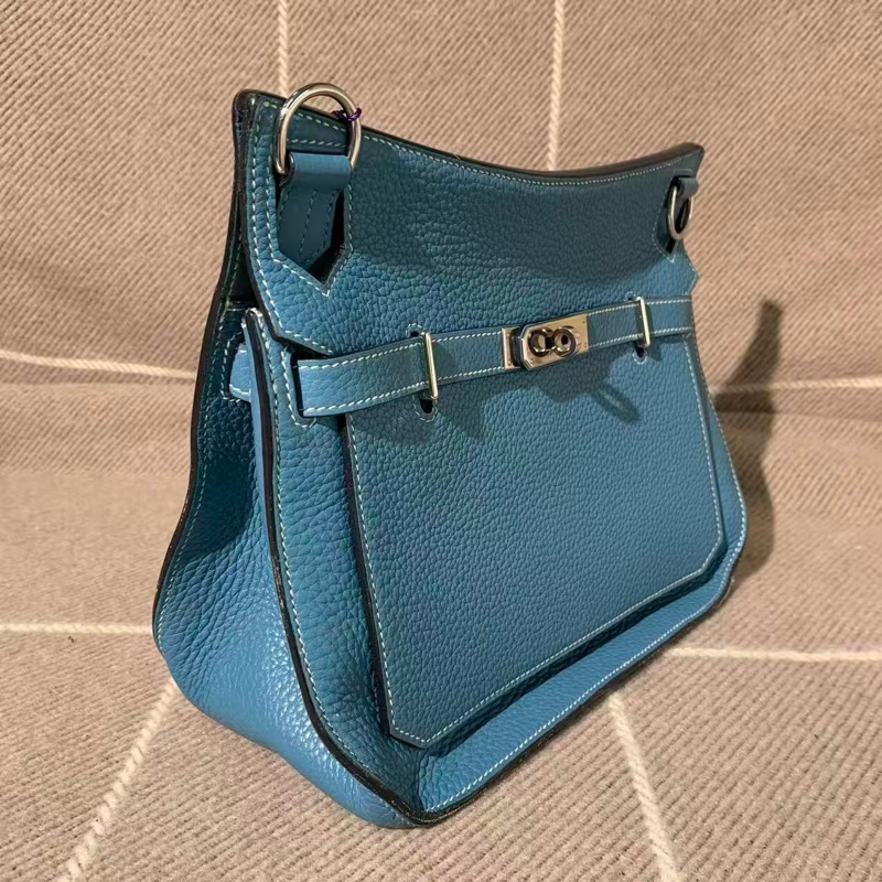 Hermes 愛馬仕 Jypsiere 吉普賽28 牛仔藍銀扣N刻 單肩包-2