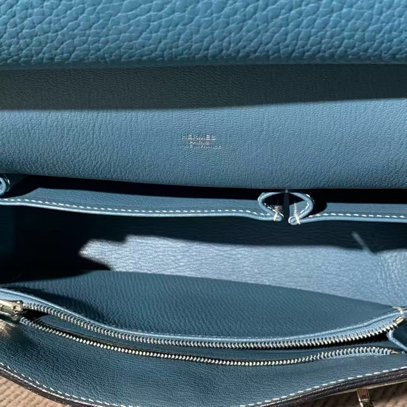 Hermes 愛馬仕 Jypsiere 吉普賽28 牛仔藍銀扣N刻 單肩包-3