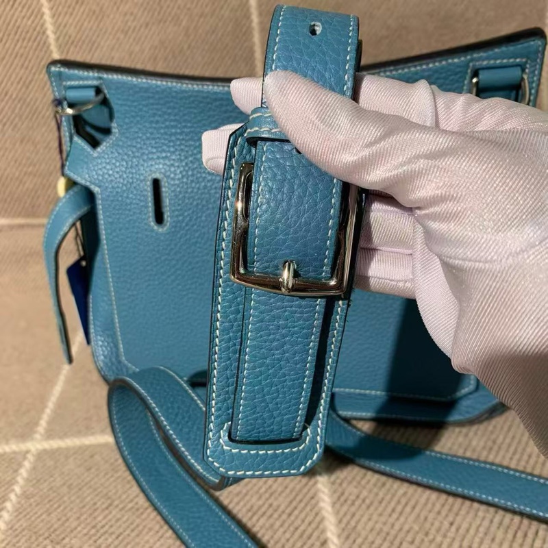 Hermes 愛馬仕 Jypsiere 吉普賽28 牛仔藍銀扣N刻 單肩包-4