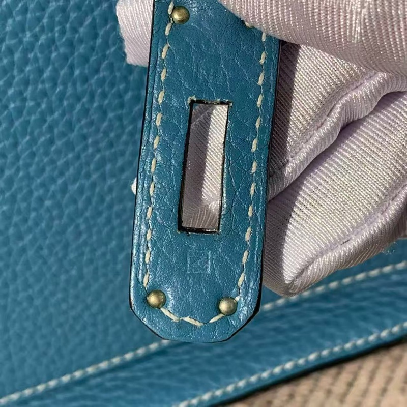 Hermes 愛馬仕 Jypsiere 吉普賽28 牛仔藍銀扣N刻 單肩包-5