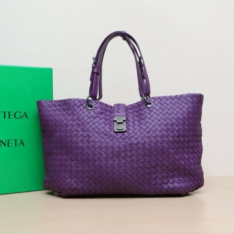 BOTTEGA VENETA 紫色羊皮經典編織neverfull中號購物袋肩背包