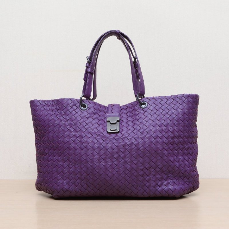BOTTEGA VENETA 紫色羊皮經典編織neverfull中號購物袋肩背包-1