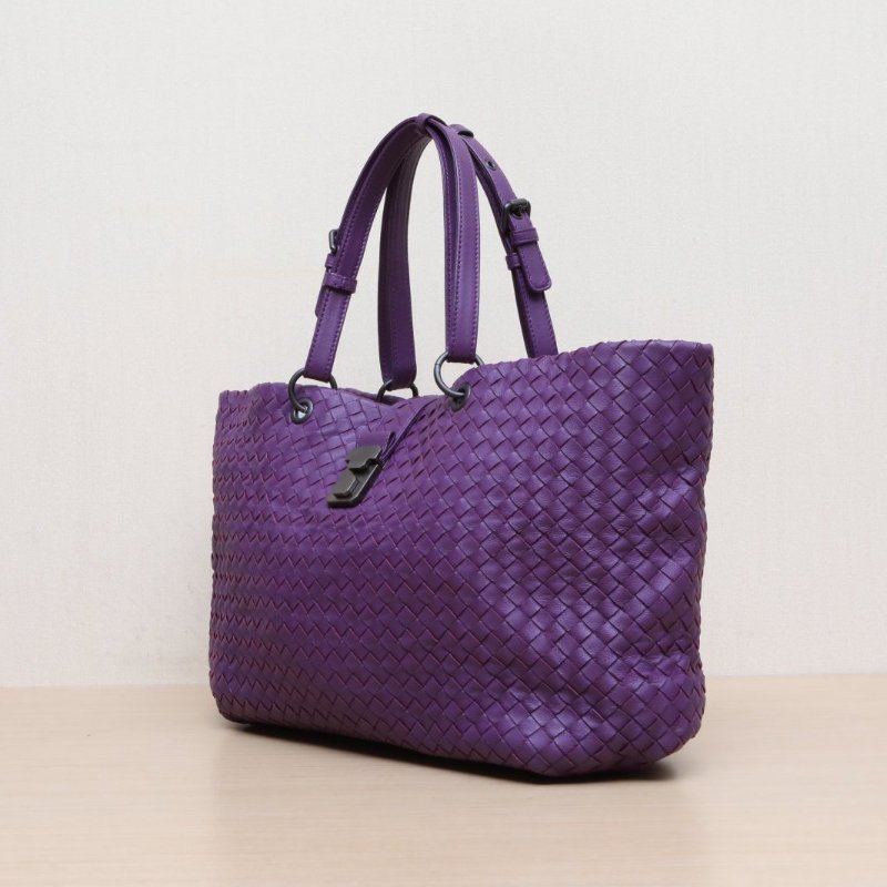 BOTTEGA VENETA 紫色羊皮經典編織neverfull中號購物袋肩背包-3