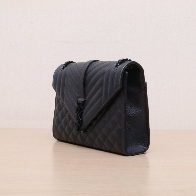 SAINT LAURENT Envelope絎縫紋理信封包中號牛皮荔枝牛皮黑扣肩背包-3