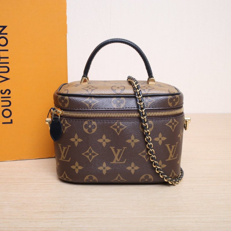 LOUIS VUITTON Vanity化妝包小號19老花PVC金扣晶片肩背包-0