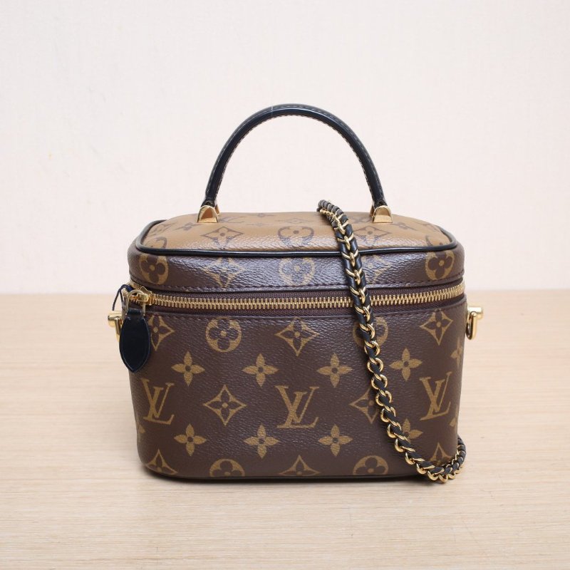LOUIS VUITTON Vanity化妝包小號19老花PVC金扣晶片肩背包-1
