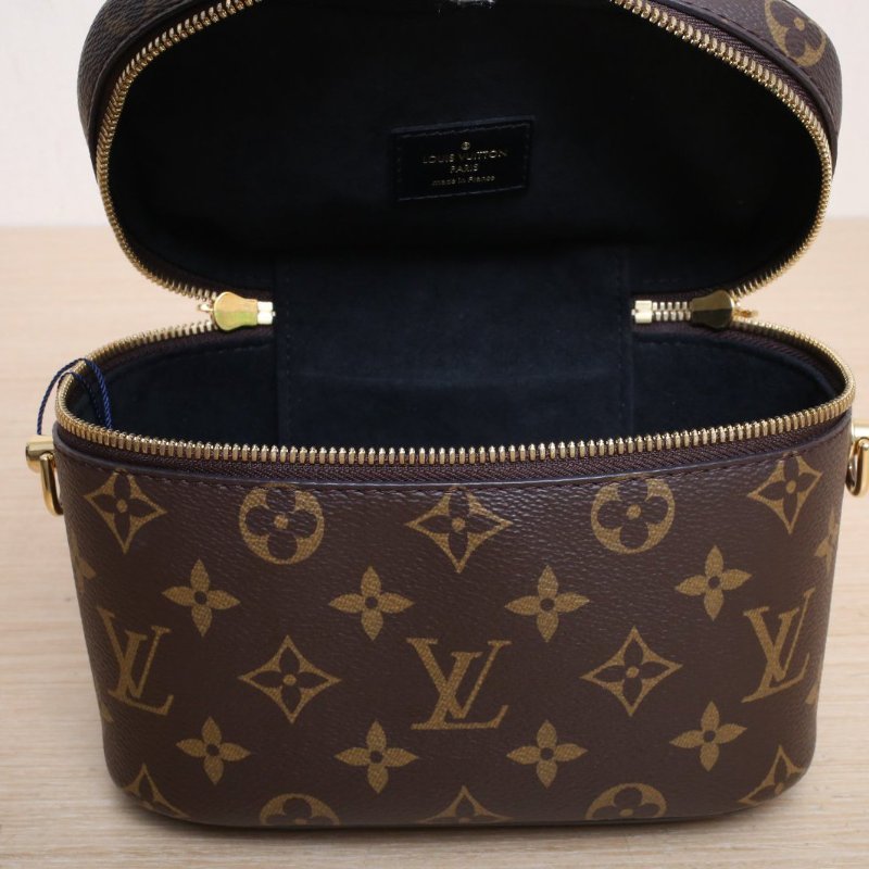 LOUIS VUITTON Vanity化妝包小號19老花PVC金扣晶片肩背包-3