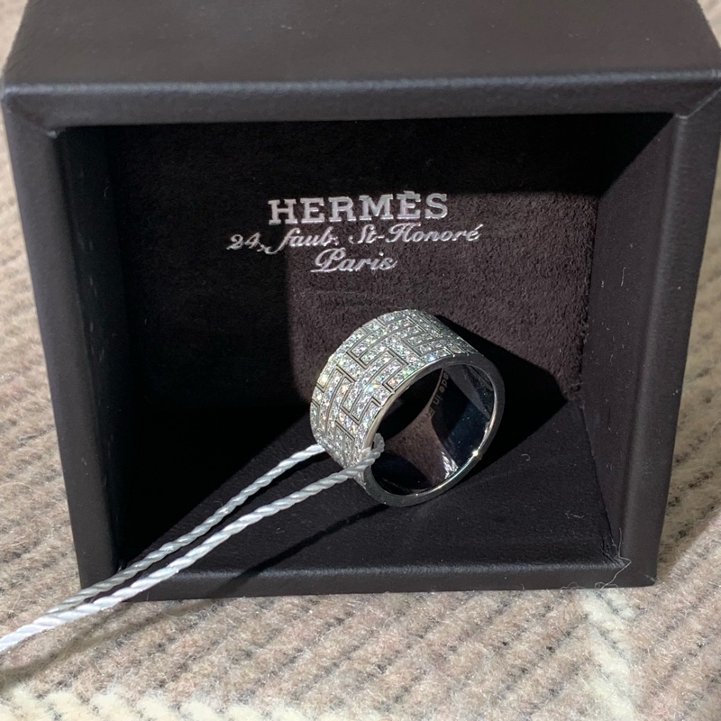 HERMES Collier Kilim系列白金滿鑽寬版戒指56號,鑽石鑲嵌-1