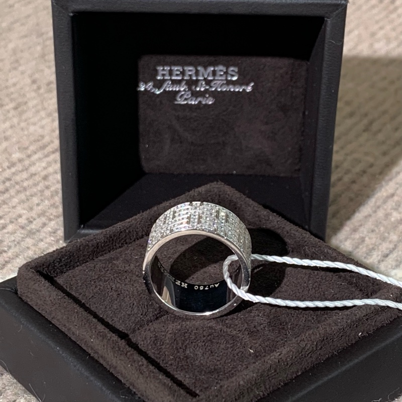 HERMES Collier Kilim系列白金滿鑽寬版戒指56號,鑽石鑲嵌-2