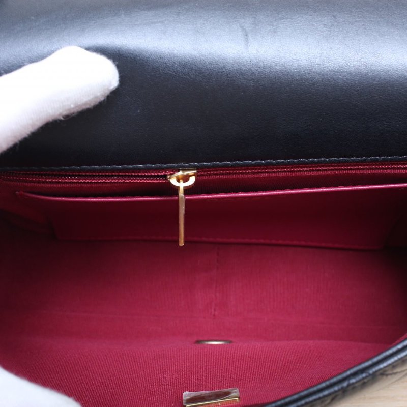 CHANEL 中號26黑色羊皮晶片開金扣金幣單皮穿鏈肩背包-4