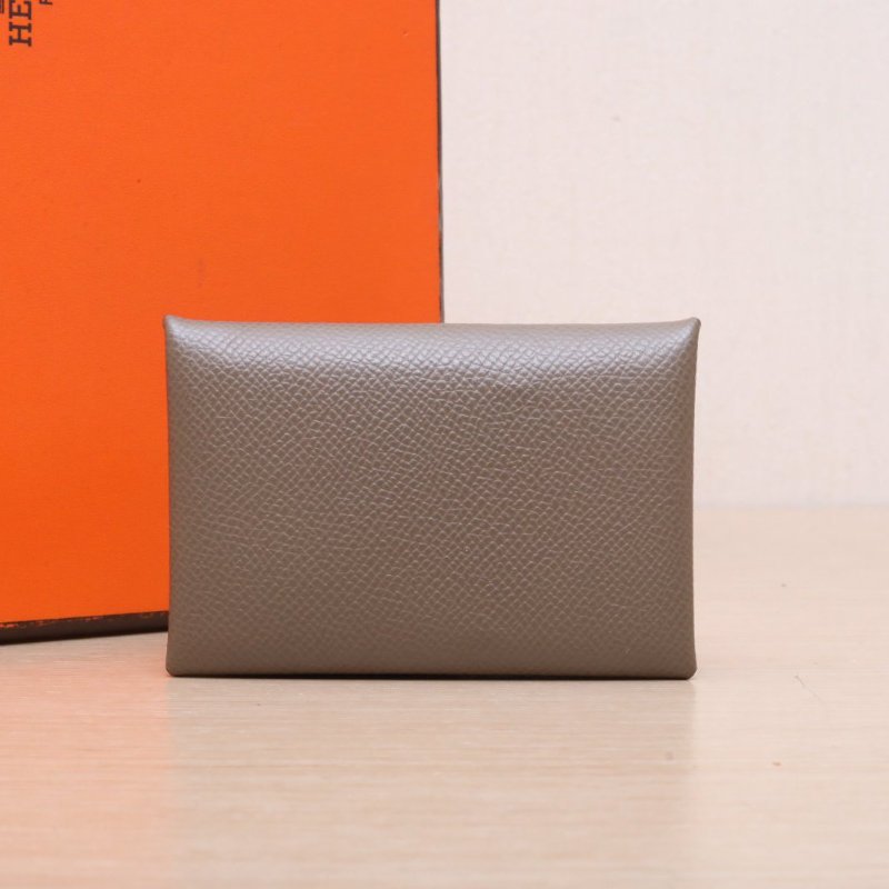 HERMES Calvi卡包18大象灰Epsom皮D刻銀扣肩背包-0