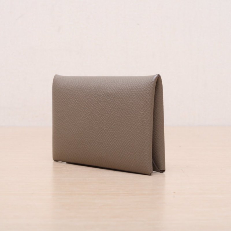 HERMES Calvi卡包18大象灰Epsom皮D刻銀扣肩背包-2