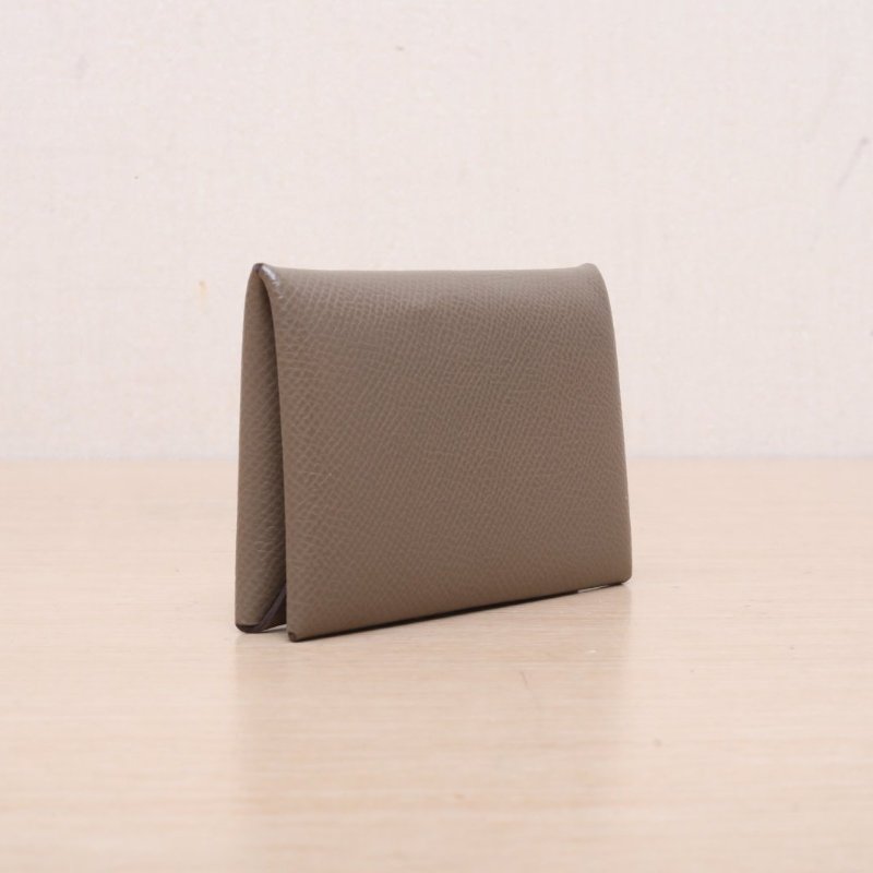 HERMES Calvi卡包18大象灰Epsom皮D刻銀扣肩背包-4