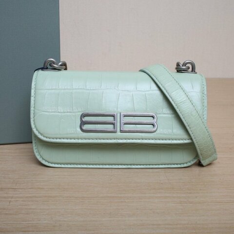 BALENCIAGA 綠色牛皮Gossip鱷魚壓紋單肩包XS小號肩背包