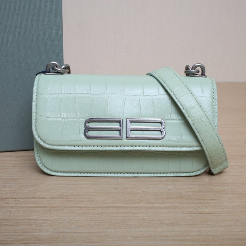BALENCIAGA 綠色牛皮Gossip鱷魚壓紋單肩包XS小號肩背包-0