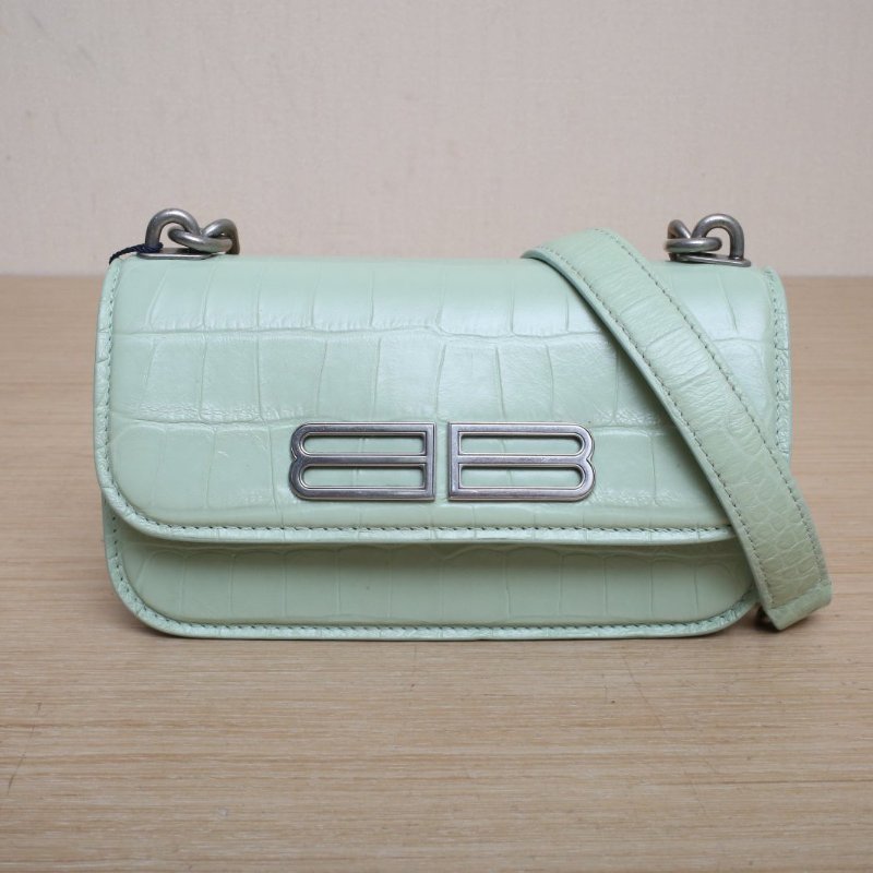 BALENCIAGA 綠色牛皮Gossip鱷魚壓紋單肩包XS小號肩背包-1
