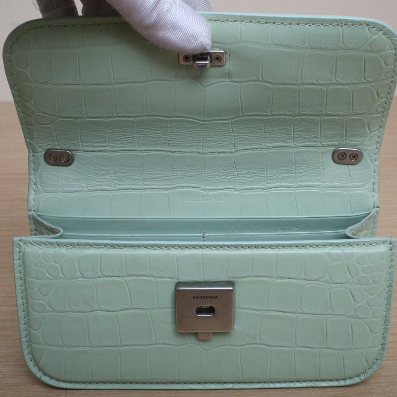 BALENCIAGA 綠色牛皮Gossip鱷魚壓紋單肩包XS小號肩背包-2