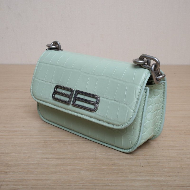 BALENCIAGA 綠色牛皮Gossip鱷魚壓紋單肩包XS小號肩背包-4