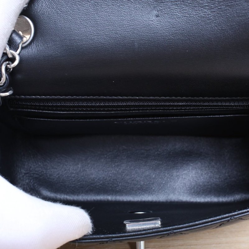 CHANEL CF口蓋包大Mini20黑色羊皮晶片開銀扣肩背包-3