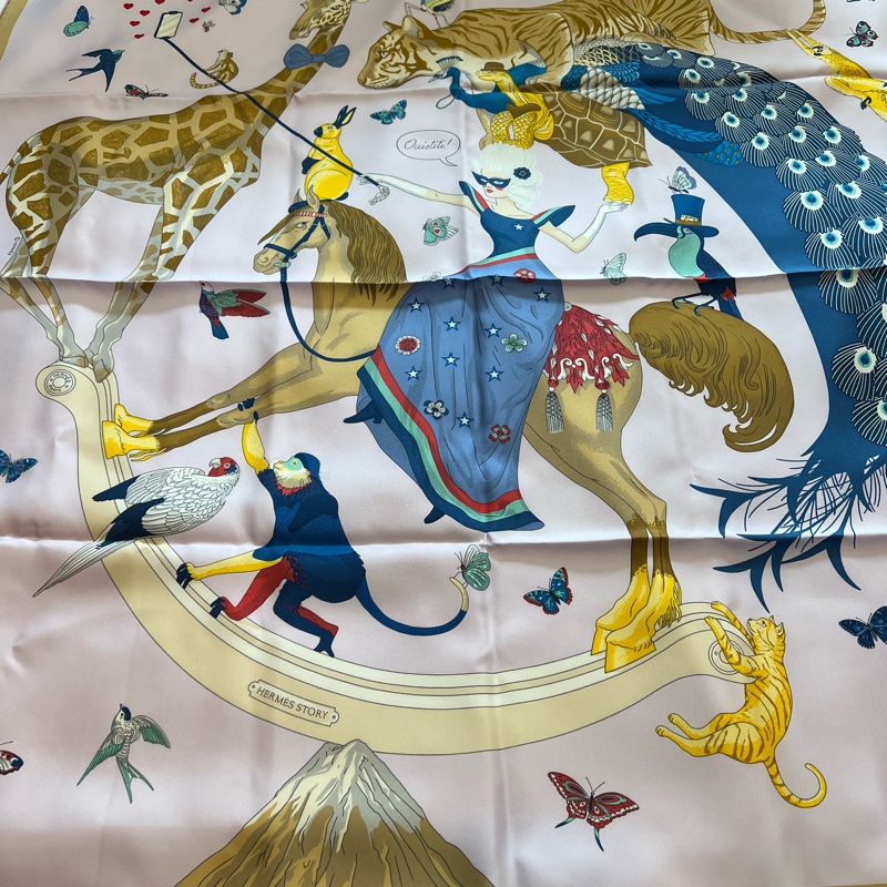 Hermes 愛馬仕story粉紫色 絲巾 圍巾（全新收藏品）-1