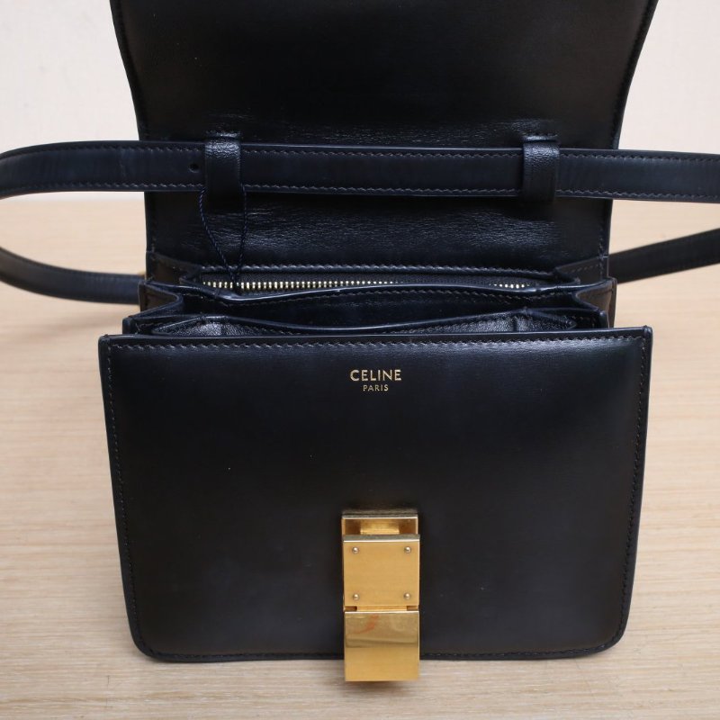 CELINE ClassicBox小號黑色牛皮金扣肩背包-2