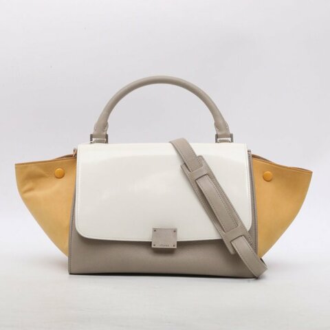 CELINE 拼色牛皮漆皮CELINE瑟琳秋千包中號白灰黃三色/肩背包