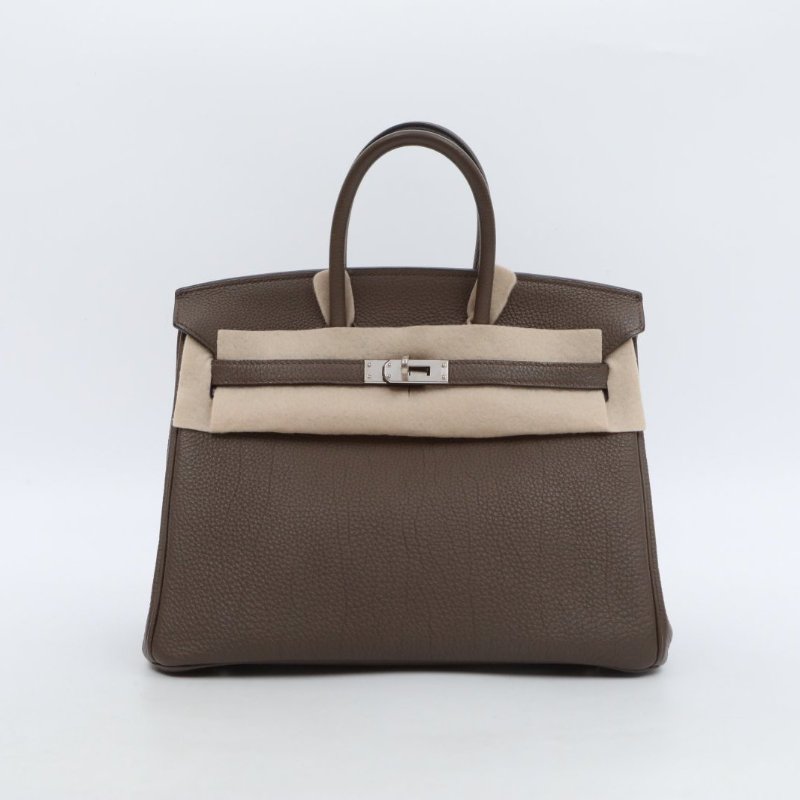 HERMES 16灰褐色Togo皮T刻銀扣鼴鼠灰愛馬仕hermesBirkin25肩背包-0