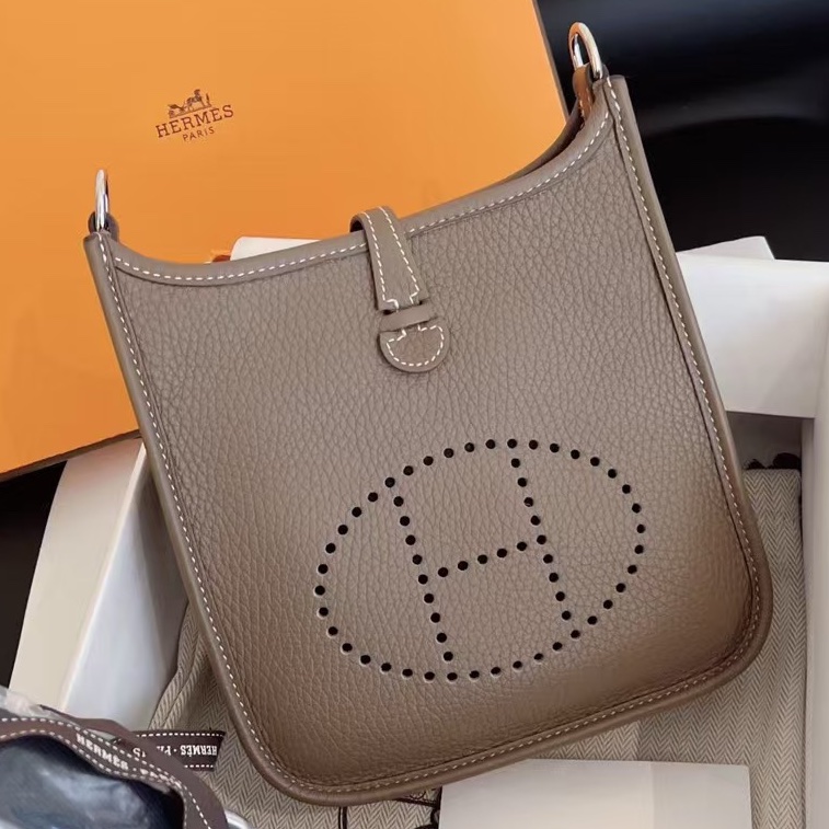【全新品】Hermes愛馬仕大象灰mini evelyne16伊芙琳單肩斜挎包Z刻-0
