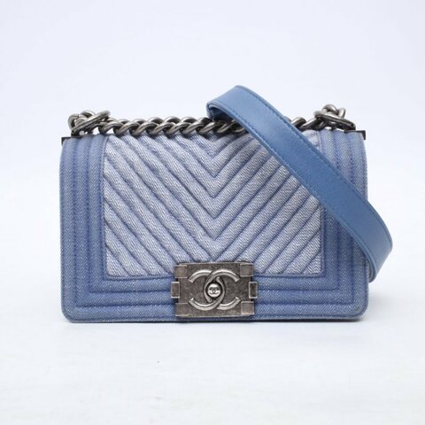 CHANEL 牛仔藍牛仔20開銀扣Leboy丹寧藍肩背包