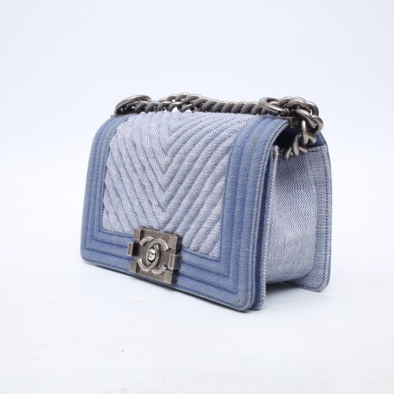 CHANEL 牛仔藍牛仔20開銀扣Leboy丹寧藍肩背包-2
