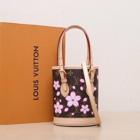 LOUIS VUITTON LVx村上隆聯名款cherryblossom櫻花系列水桶包老花PVC晶片肩背包