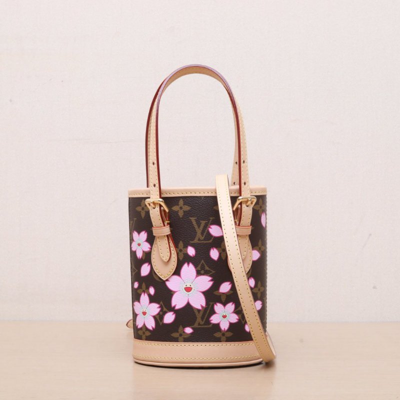 LOUIS VUITTON LVx村上隆聯名款cherryblossom櫻花系列水桶包老花PVC晶片肩背包-1