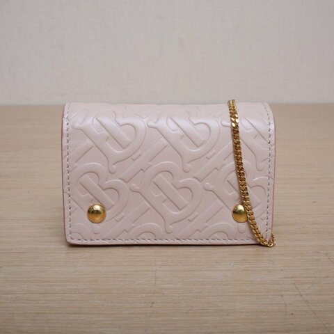 Burberry 粉色牛皮金扣TB壓紋超mini鏈條包肩背包