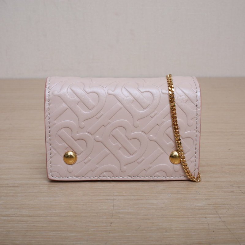 Burberry 粉色牛皮金扣TB壓紋超mini鏈條包肩背包-1