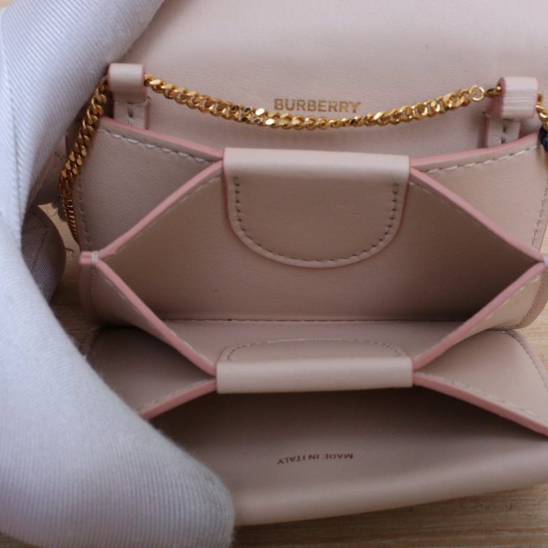 Burberry 粉色牛皮金扣TB壓紋超mini鏈條包肩背包-2
