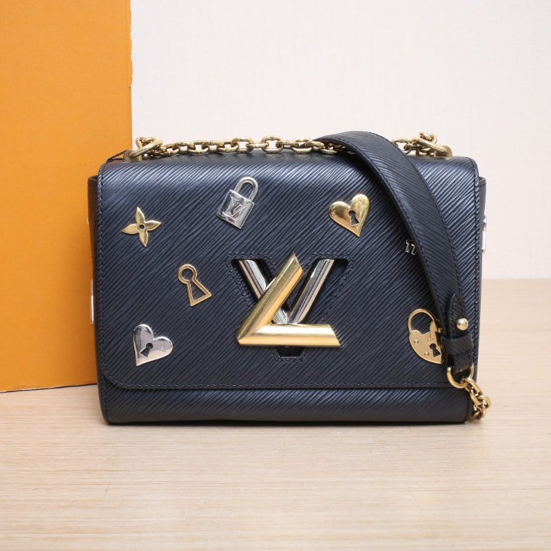 LOUIS VUITTON TWIST中號23黑色EPI水波紋牛皮金扣2019肩背包-0