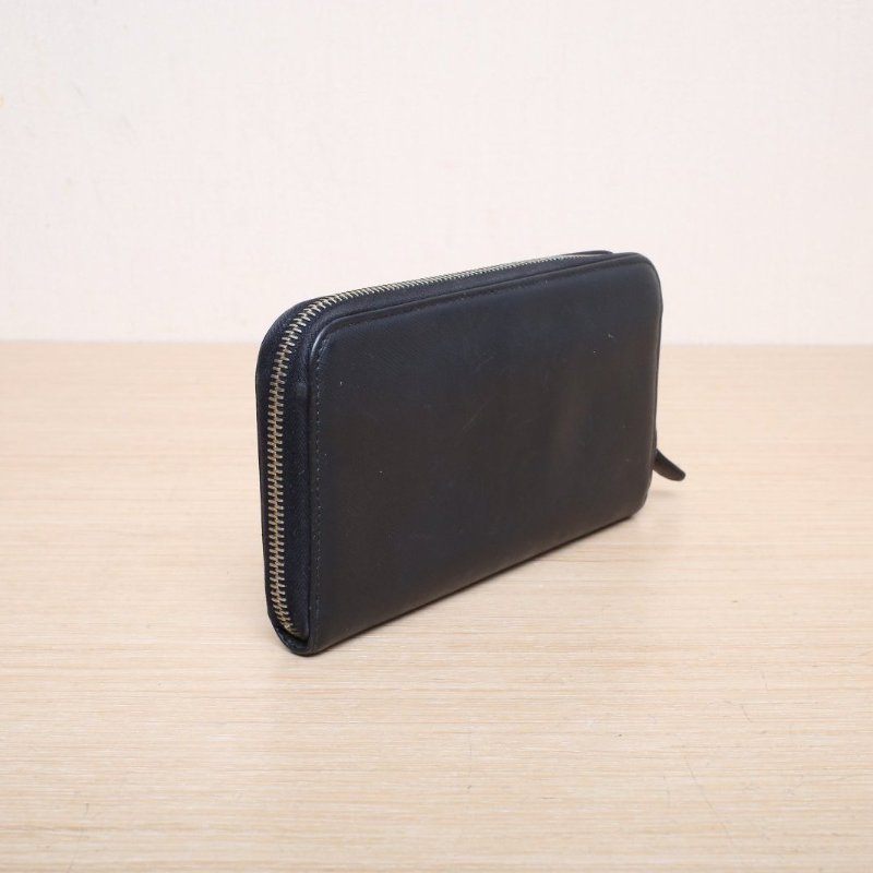 PRADA 黑色牛皮長款拉鏈錢包肩背包-4