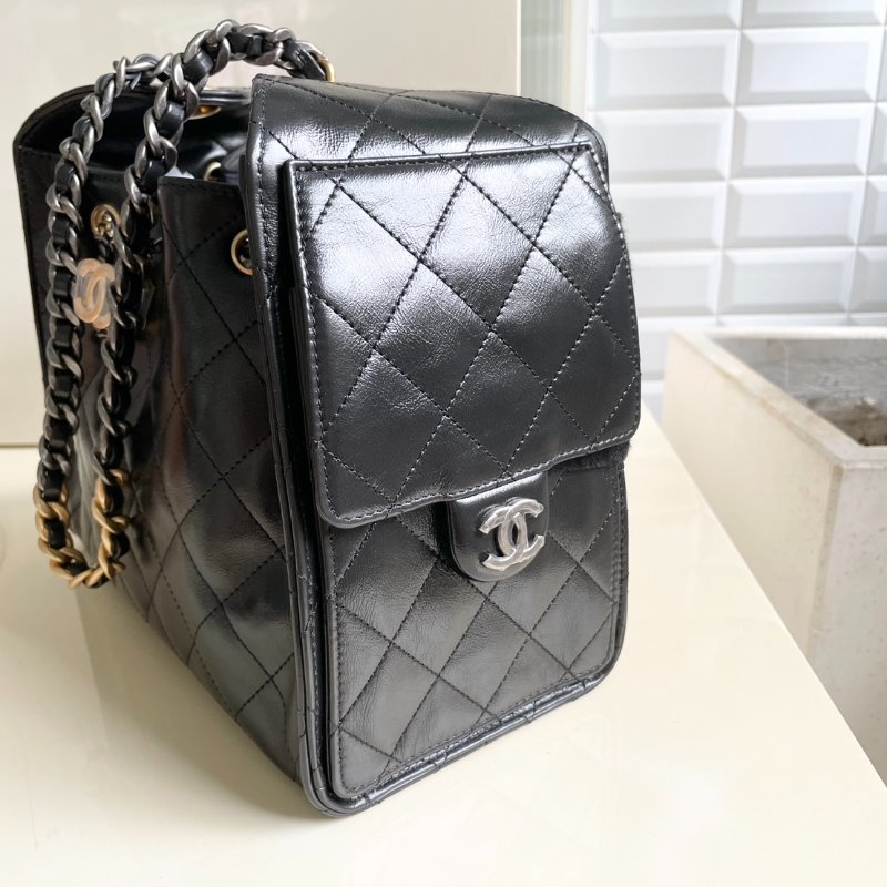 全新 CHANEL 25 bag 黑金 油蠟皮 鴛鴦釦 小號-2