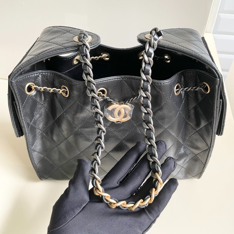 全新 CHANEL 25 bag 黑金 油蠟皮 鴛鴦釦 小號-3