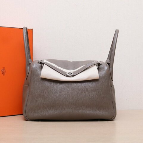 HERMES Lindy3418大象灰TC皮框P銀扣肩背包