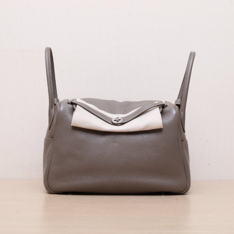 HERMES Lindy3418大象灰TC皮框P銀扣肩背包-1