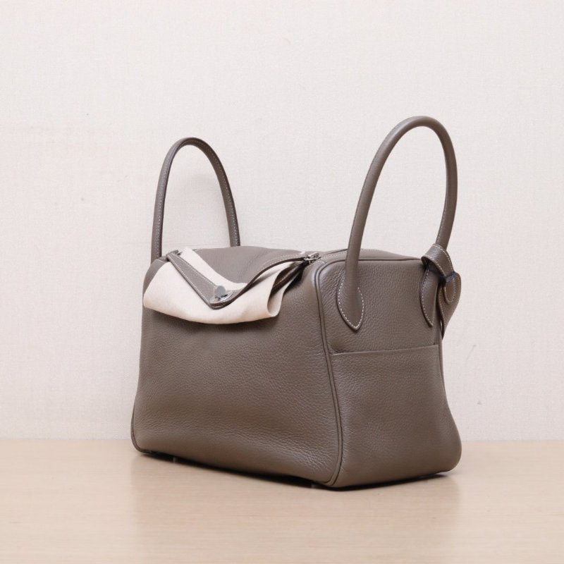 HERMES Lindy3418大象灰TC皮框P銀扣肩背包-3