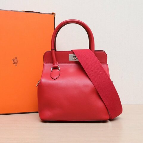 HERMES Toolbox牛奶盒子20Q5國旗紅Swift皮銀扣肩背包