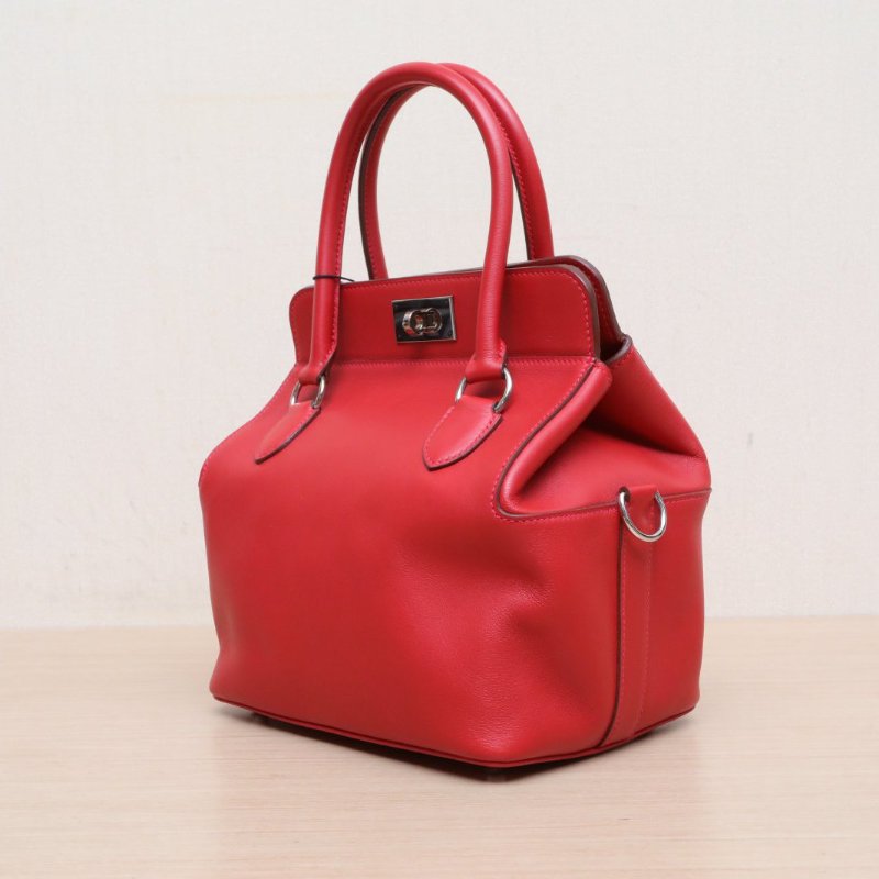 HERMES Toolbox牛奶盒子20Q5國旗紅Swift皮銀扣肩背包-4
