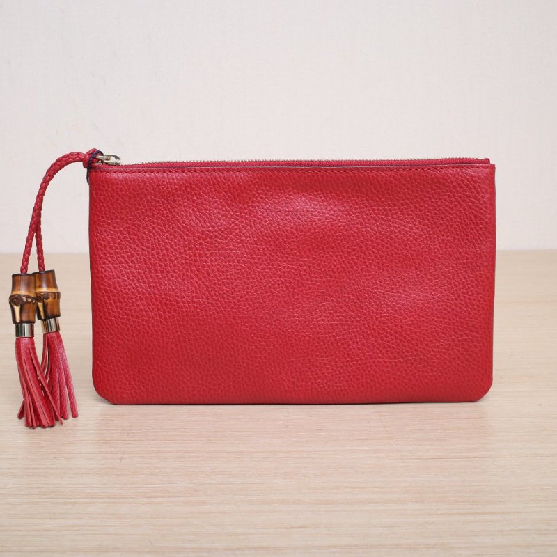 GUCCI 紅色牛皮竹節流蘇手拿包肩背包-1