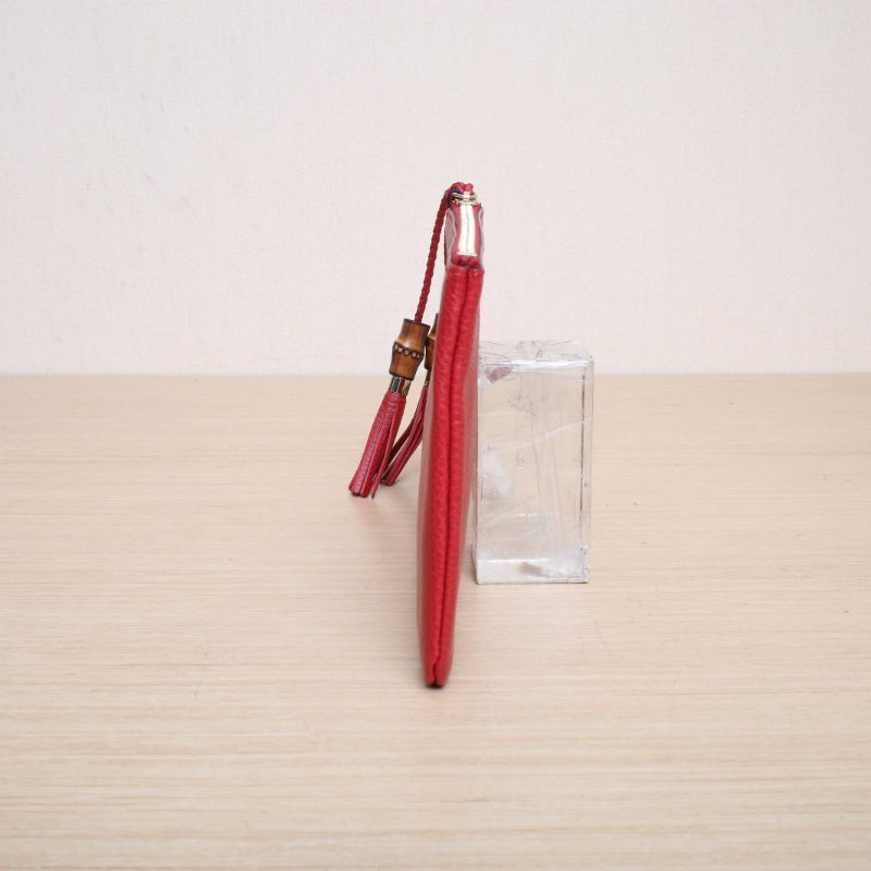 GUCCI 紅色牛皮竹節流蘇手拿包肩背包-3