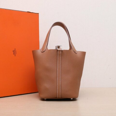 HERMES Picotin菜籃子1837金棕色TC皮K2025銀扣肩背包