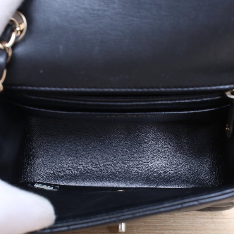 CHANEL CF口蓋包方胖子17黑色羊皮30開淺金扣肩背包-3