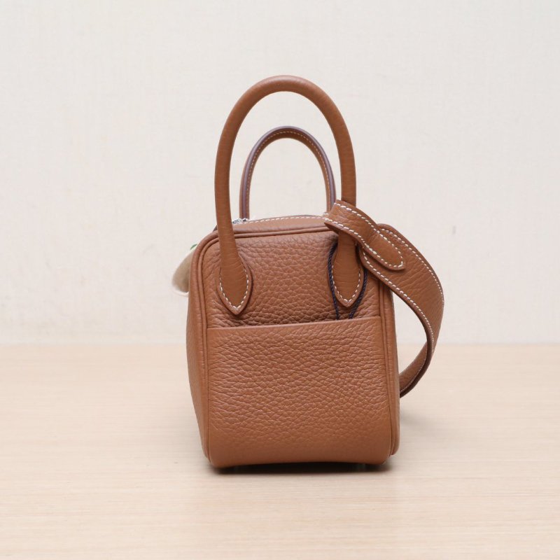 HERMES LindyMini37金棕色TC皮W刻銀扣肩背包-3