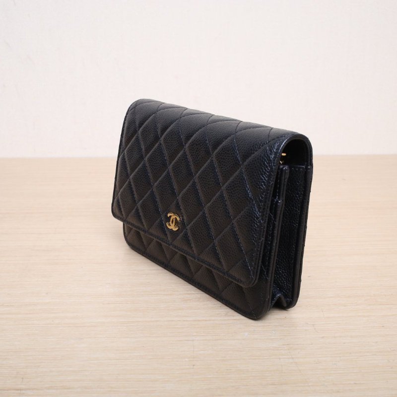 CHANEL CFWOC19晶片開黑色荔枝牛皮金扣肩背包-4